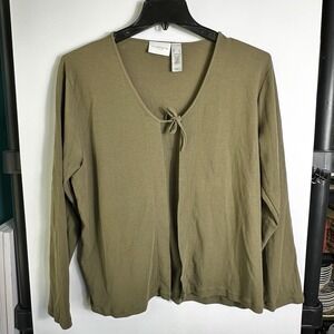 Liz Claiborne Womens XL Olive Green Tie Front Cardigan Style Long Sleeve Top